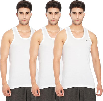 Lux Cozi 100% Cotton Men's Sleeveless Round Neck Vest (Pack of 3)