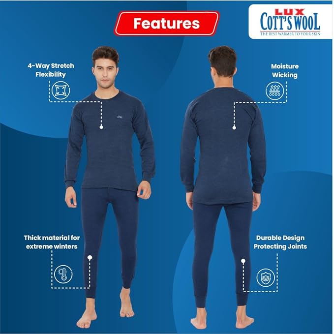 Lux Cottswool Men's R-Neck Thermal Top and Lower Set