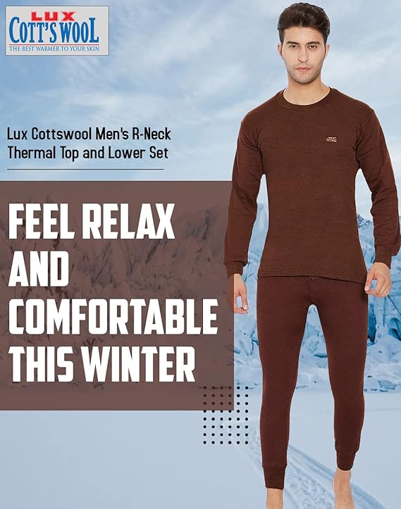 Lux Cottswool Men's R-Neck Thermal Top and Lower Set