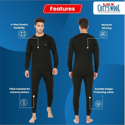 Lux Cottswool Men's R-Neck Thermal Top and Lower Set