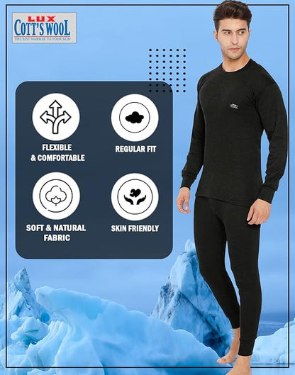 Lux Cottswool Men's R-Neck Thermal Top and Lower Set