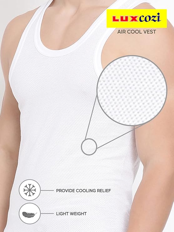 Lux Cozi 100% Cotton Men's Sleeveless Air Cool Vest (Pack of 3)