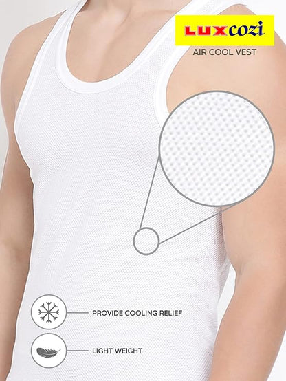 Lux Cozi 100% Cotton Men's Sleeveless Air Cool Vest (Pack of 3)