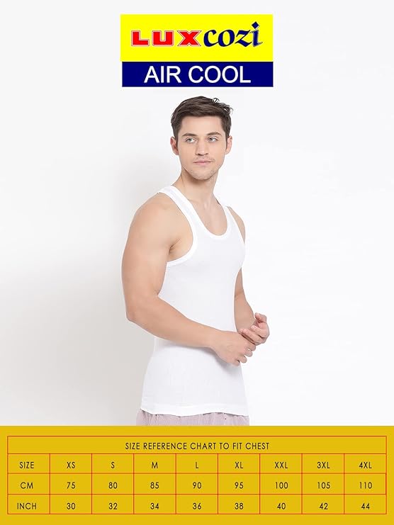 Lux Cozi 100% Cotton Men's Sleeveless Air Cool Vest (Pack of 3)