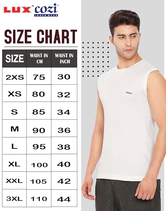 Lux Cozi 100% Cotton Men's Sleeveless White InnerTee Pack of 3