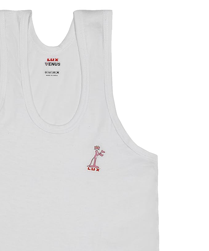 LUX VENUS Kids Round Neck Sleeveless White/Assorted Cotton Vest. Pack of 1