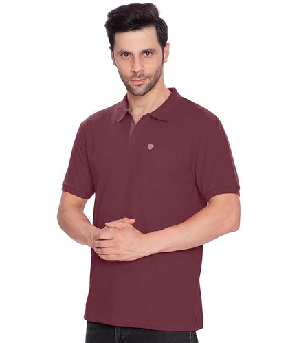 Lux Cozi Mens Regular Fit Polo Neck Half Sleeve Solid T-Shirt with Pocket | Pack of 1