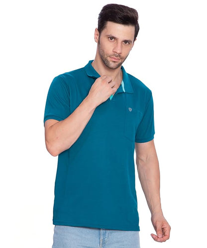 Lux Cozi Mens Regular Fit Polo Neck Half Sleeve Solid T-Shirt with Pocket | Pack of 1