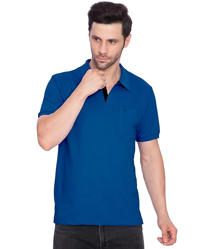 Lux Cozi Mens Regular Fit Polo Neck Half Sleeve Solid T-Shirt with Pocket | Pack of 1