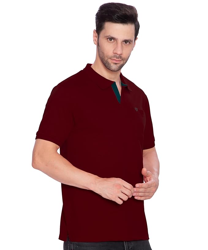 Lux Cozi Mens Regular Fit Polo Neck Half Sleeve Solid T-Shirt with Pocket | Pack of 1