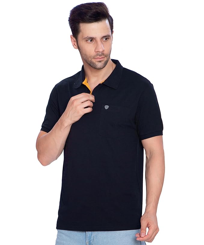 Lux Cozi Mens Regular Fit Polo Neck Half Sleeve Solid T-Shirt with Pocket | Pack of 1