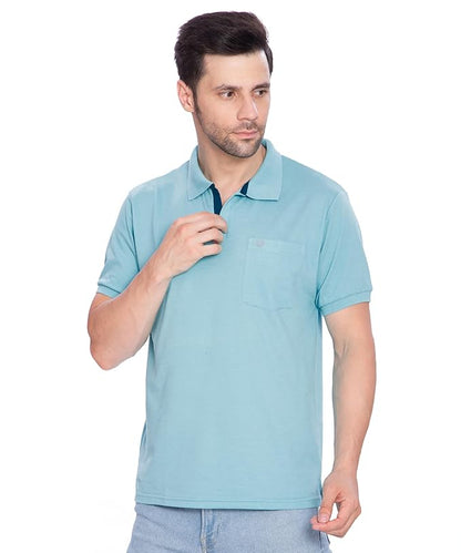 Lux Cozi Mens Regular Fit Polo Neck Half Sleeve Solid T-Shirt with Pocket | Pack of 1