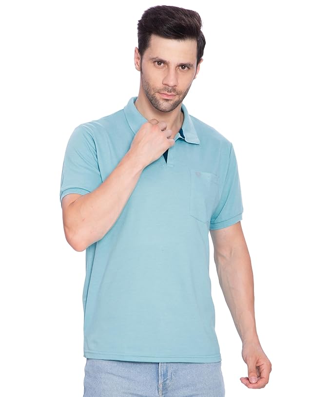 Lux Cozi Mens Regular Fit Polo Neck Half Sleeve Solid T-Shirt with Pocket | Pack of 1