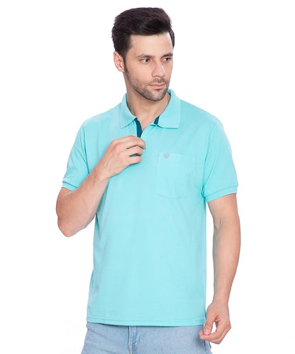 Lux Cozi Mens Regular Fit Polo Neck Half Sleeve Solid T-Shirt with Pocket | Pack of 1