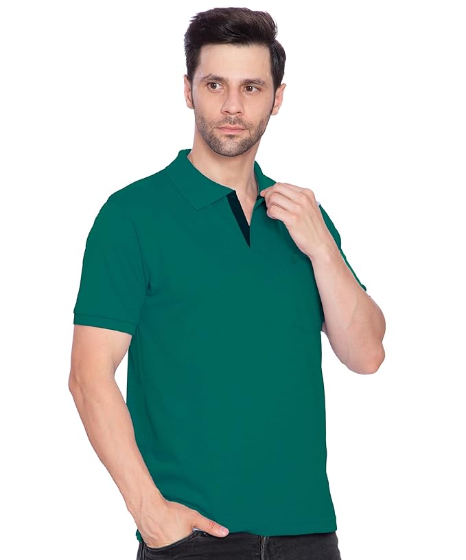 Lux Cozi Mens Regular Fit Polo Neck Half Sleeve Solid T-Shirt with Pocket | Pack of 1