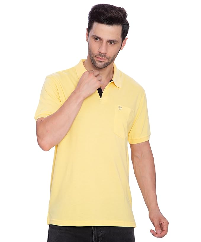 Lux Cozi Mens Regular Fit Polo Neck Half Sleeve Solid T-Shirt with Pocket | Pack of 1