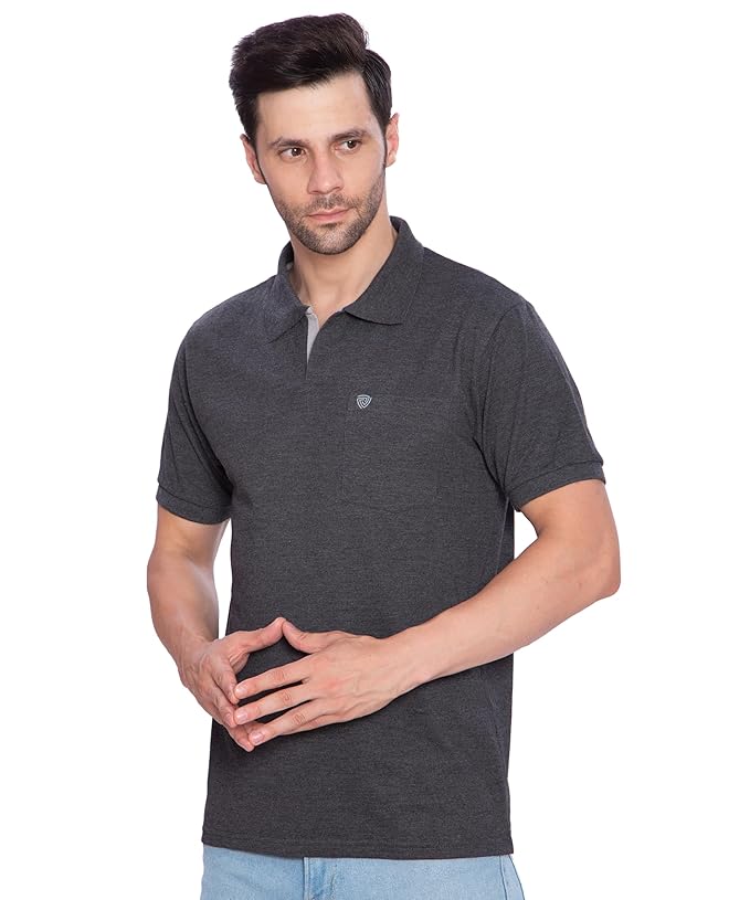 Lux Cozi Mens Regular Fit Polo Neck Half Sleeve Solid T-Shirt with Pocket | Pack of 1