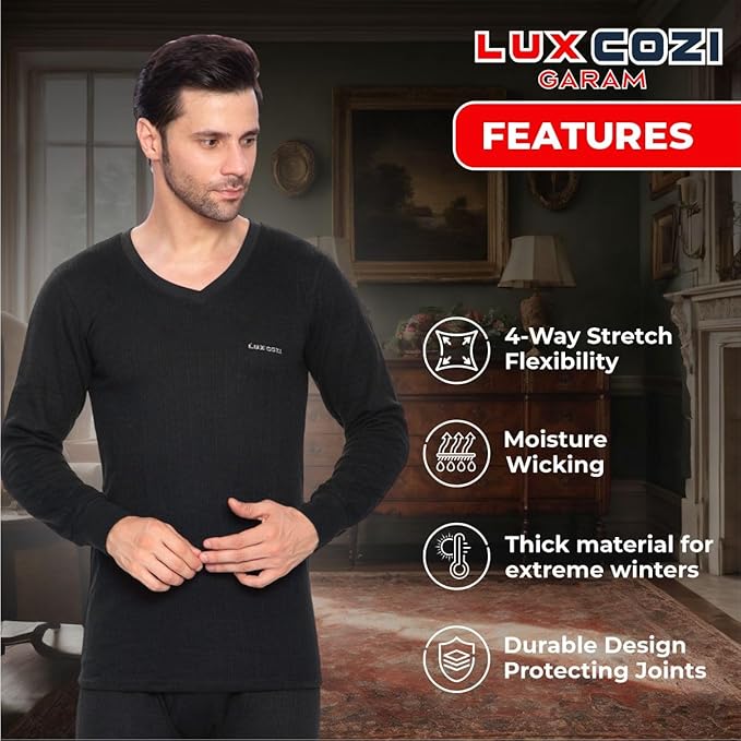 Lux Cozi Men's V-Neck Full Sleeve Garam Thermal Top