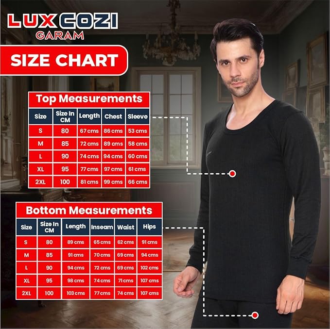 Lux Cozi Men's Round Neck Full Sleeve Garam Thermal Top & Bottom Set