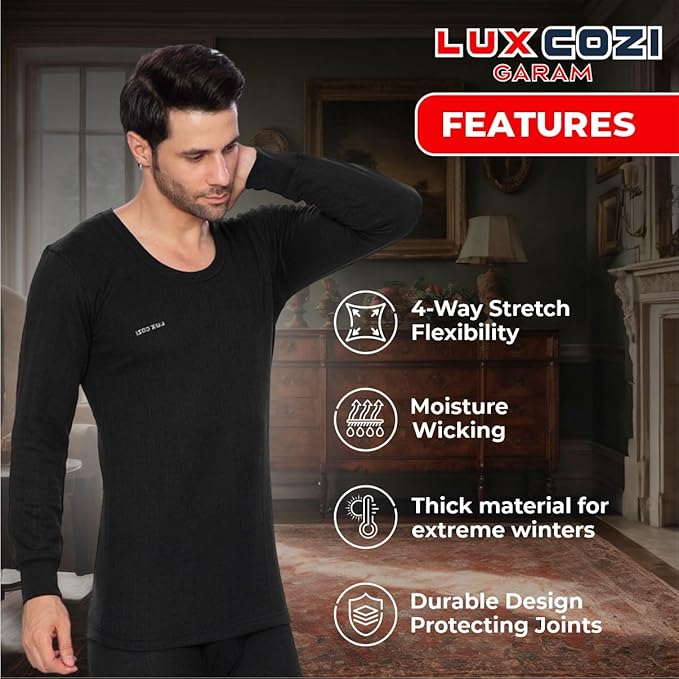 Lux Cozi Men's Round Neck Full Sleeve Garam Thermal Top & Bottom Set