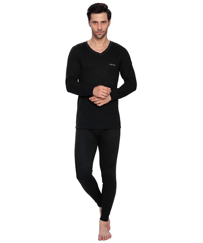 Lux Cozi Men's V-Neck Full Sleeve Garam Thermal Top & Bottom Set