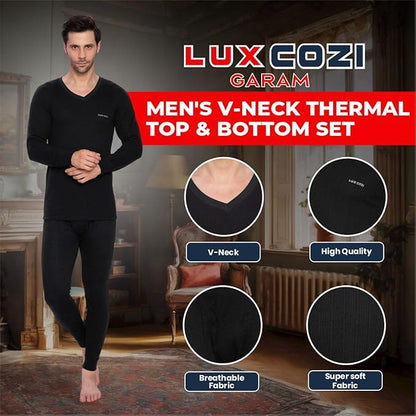 Lux Cozi Men's V-Neck Full Sleeve Garam Thermal Top & Bottom Set