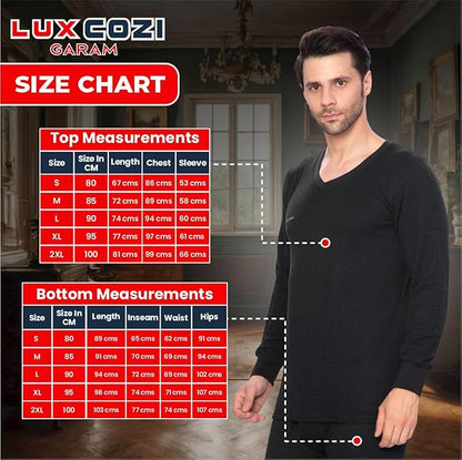 Lux Cozi Men's V-Neck Full Sleeve Garam Thermal Top & Bottom Set