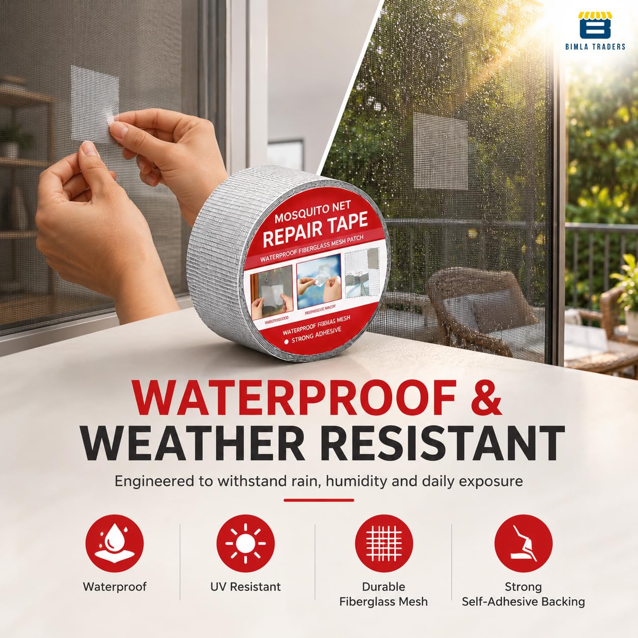 Btag Mosquito Net Patch Roll – Waterproof Fiberglass Mesh Patch with Strong Adhesive | Easy Screen Repair for Windows & Doors | Fix Holes & Tears Fast. Pack of 1