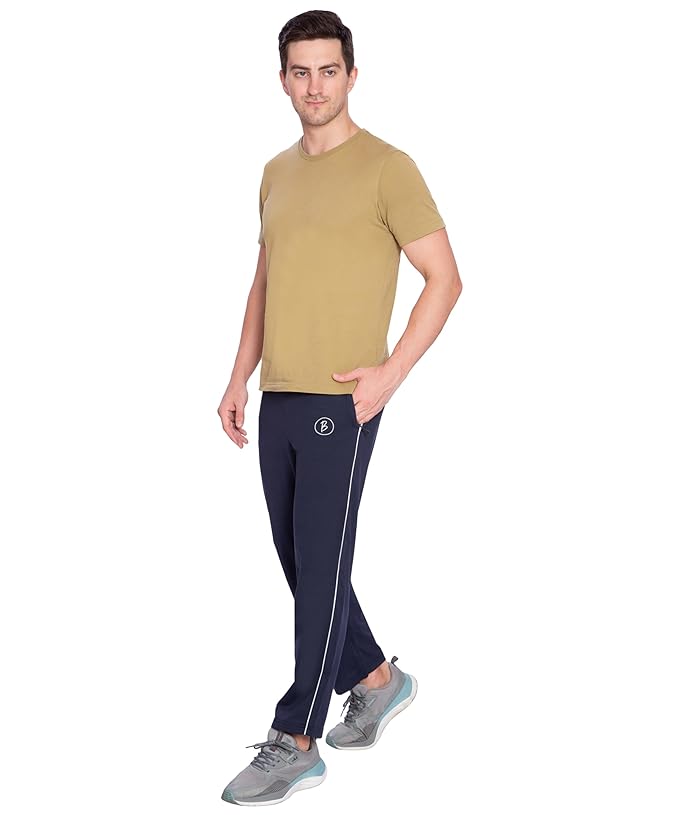 Btag Mens Regular Fit Comfortable Cotton Track Pants with Both Side Zipper Pocket