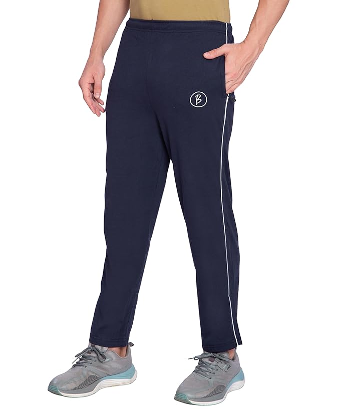 Btag Mens Regular Fit Comfortable Cotton Track Pants with Both Side Zipper Pocket