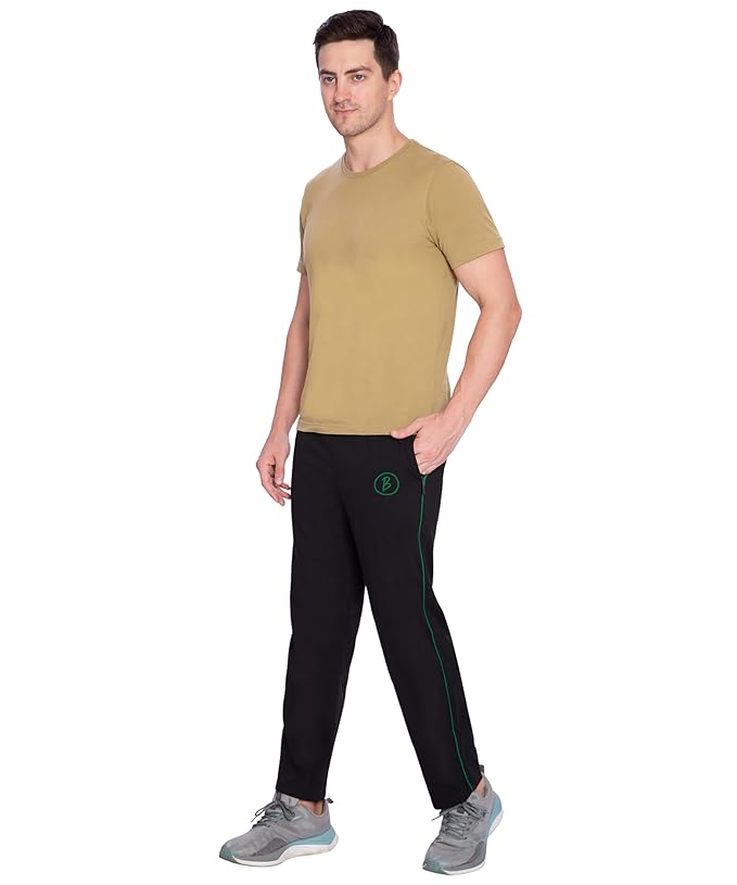 Btag Mens Regular Fit Comfortable Cotton Track Pants with Both Side Zipper Pocket