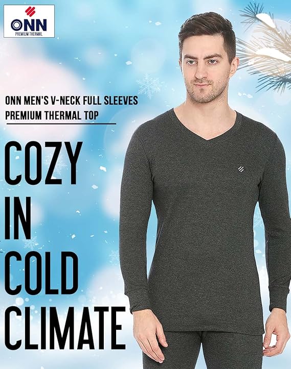 ONN Men's V-Neck Full Sleeves Premium Thermal Top