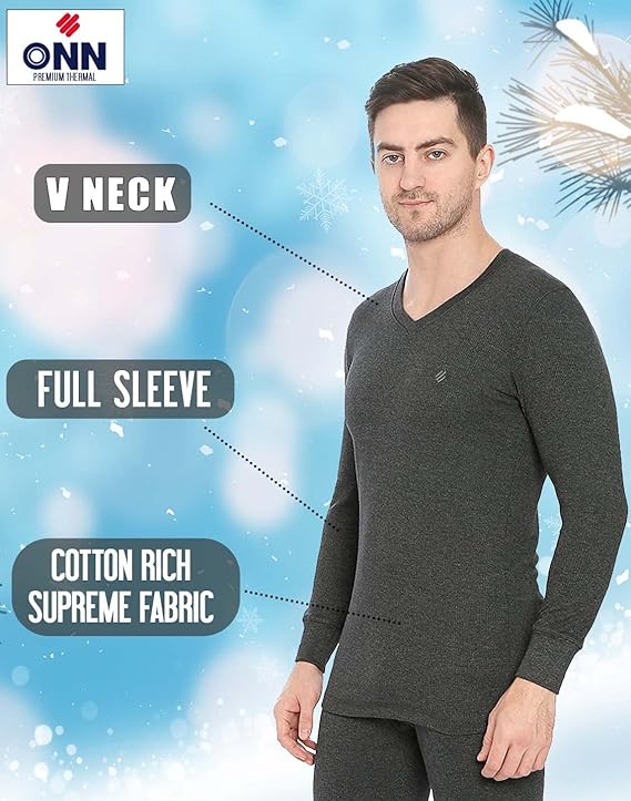 ONN Men's V-Neck Full Sleeves Premium Thermal Top