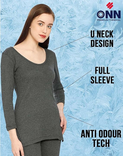 ONN Women's Cotton 3/4th Sleeve UNeck Thermal Top