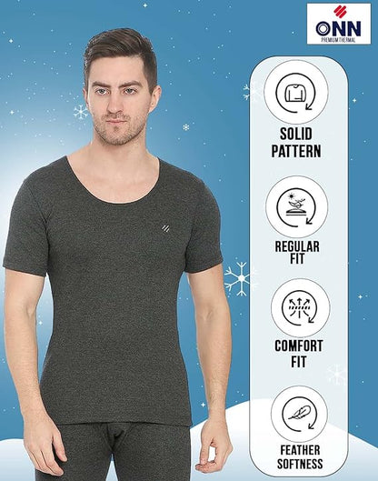 ONN Men's Half Sleeve Round Neck Premium Solid Cotton Thermal Set