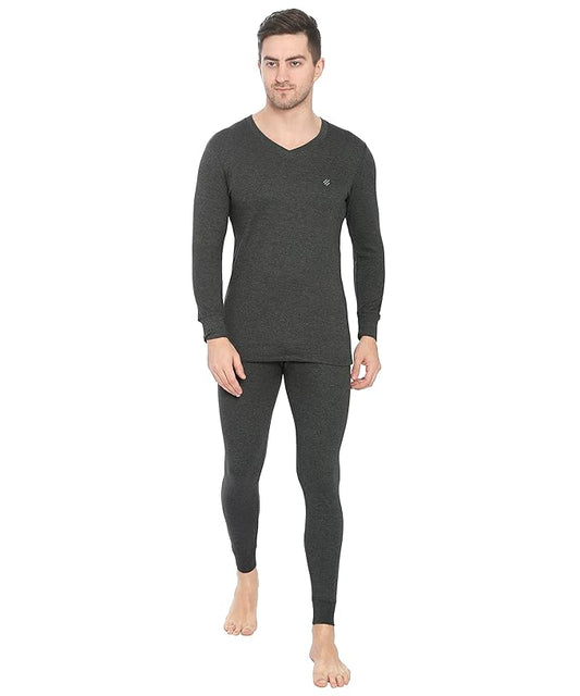 ONN Men's Full Sleeve V-Neck Premium Solid Cotton Thermal Set