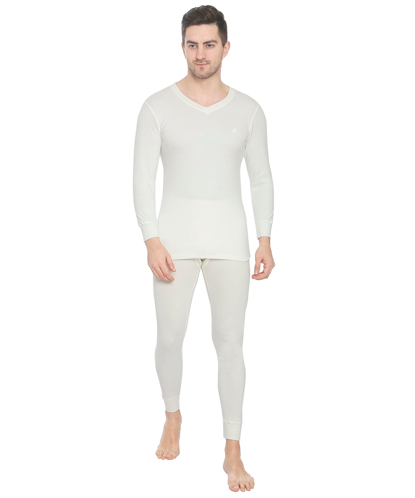 ONN Men's Full Sleeve V-Neck Premium Solid Cotton Thermal Set