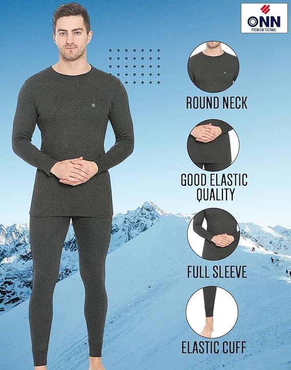 ONN Men's Full Sleeve Crew Neck Premium Solid Cotton Thermal Set