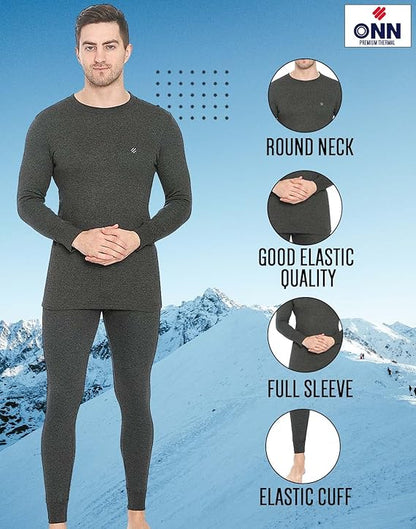 ONN Men's Full Sleeve Crew Neck Premium Solid Cotton Thermal Set