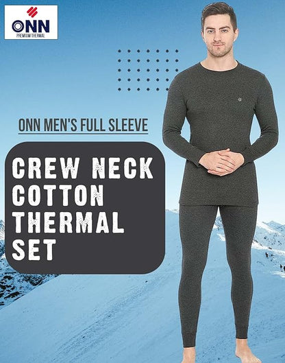 ONN Men's Full Sleeve Crew Neck Premium Solid Cotton Thermal Set