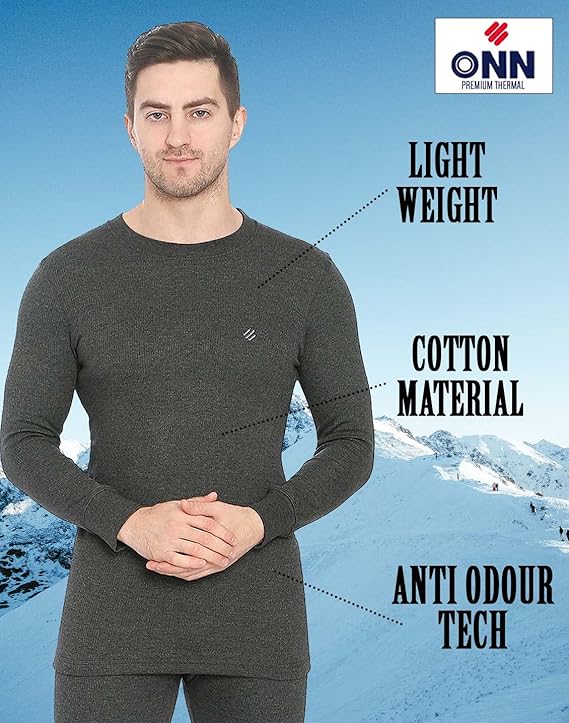 ONN Men's Full Sleeve Crew Neck Premium Solid Cotton Thermal Set