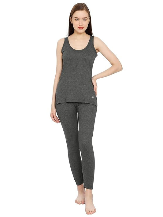 ONN Women's Cotton Sleeveless UNeck Thermal Top/Bottom Set