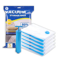 Crae Vacuum Storage Bags for Travel ,Space Saver Compression Storage Bags for Packing | Airtight Reusable Ziplock with Hand Pump |(2 PIECE 50X70,2 PIECE 60X80,1 PIECE 80X100,1 HAND PUMP) 5 Piece Set