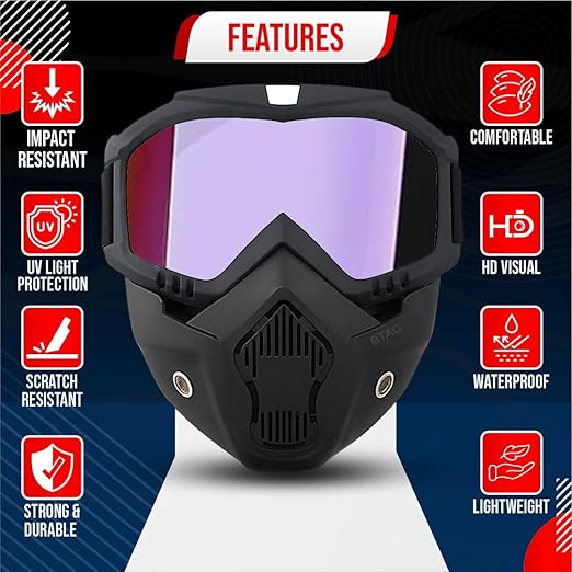 Btag Goggle Mask Anti Scratch UV Protective Open Face & Eyewear Windproof Unisex