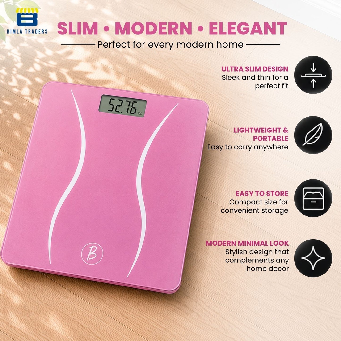 Bimla Traders Premium Digital Body Weight Scale | 26×26 cm Wide Platform | Clear LCD Display | Anti-Skid Base | 180 kg Capacity Cross Design