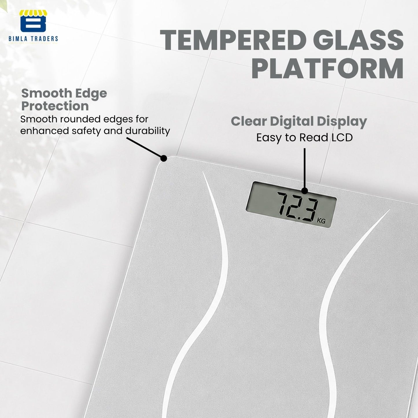 Bimla Traders Premium Digital Body Weight Scale | 26×26 cm Wide Platform | Clear LCD Display | Anti-Skid Base | 180 kg Capacity Cross Design