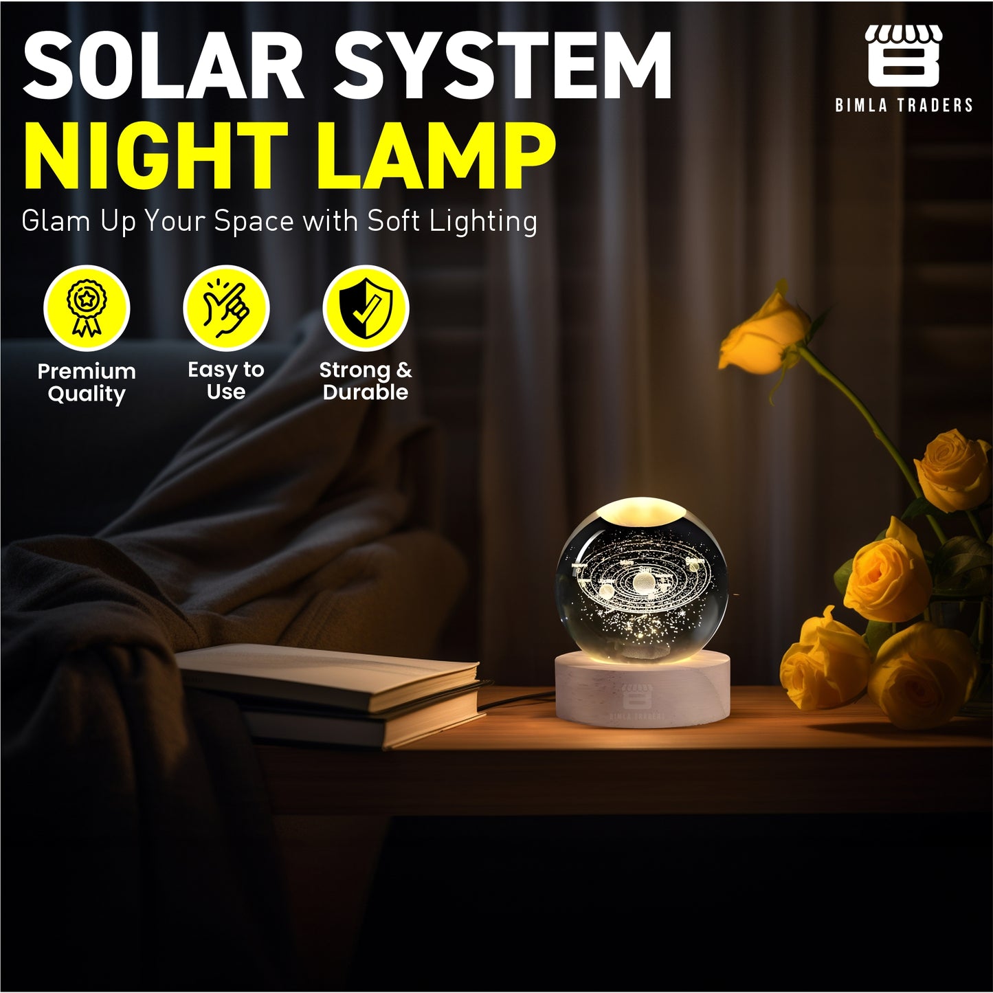 CRAE 3D Solar System Crystal Ball Night Light, Planet Ball for Bedrooms, Table LED Lamp with Woodern Base for Teens Boys and Girls