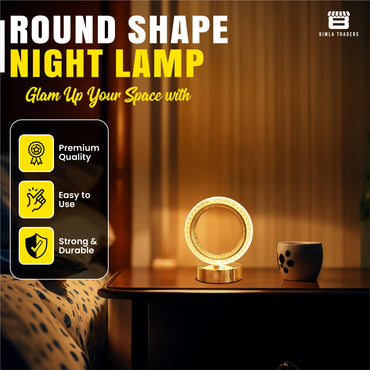 CRAE Crystal Table Lamp Round Cordless Luxury Lamp | Diamond Nightstand | Starry Night | Table LightBedroom, Living Room, Party Decor (Round)