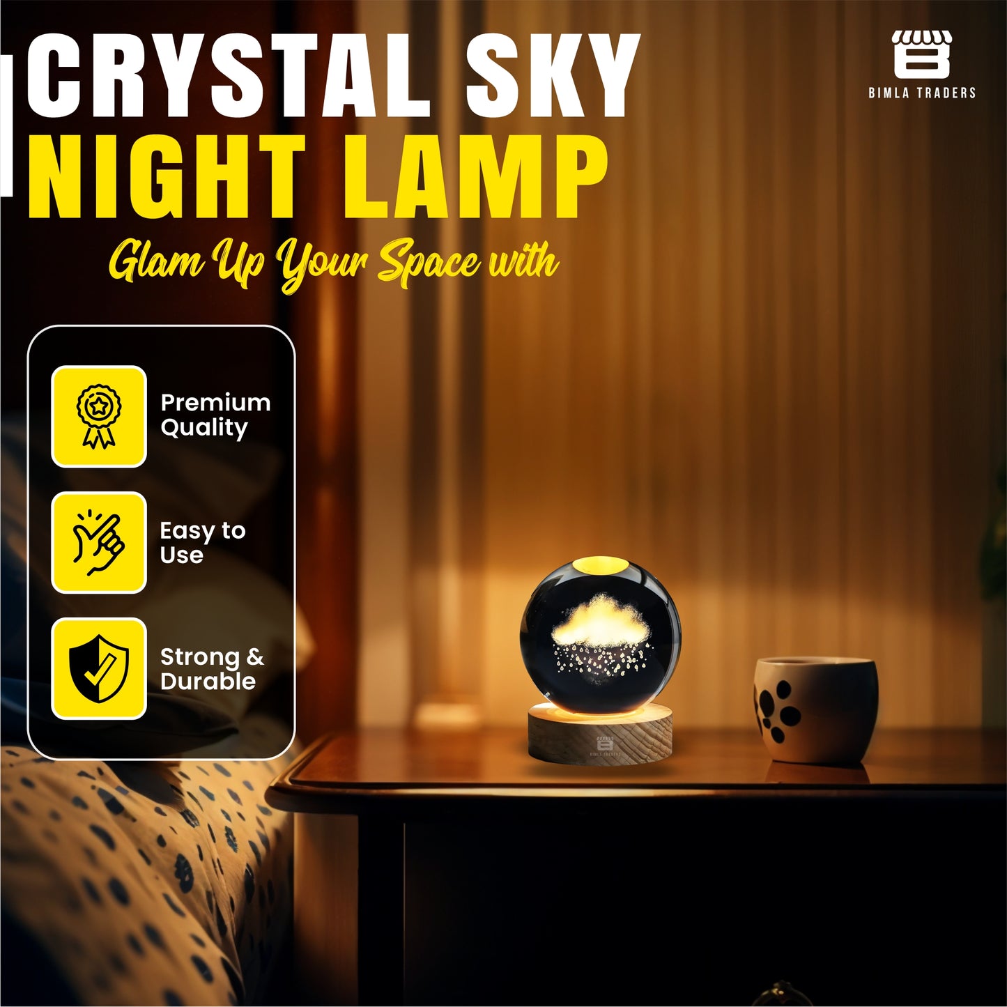 CRAE Sky Ball Night Lamp with Wooden Stand for Gift for Girls, Birthday Gift, Home Decor, and Cloud Lamp (Sky)