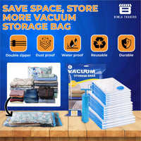 Crae Vacuum Storage Bags for Travel,Space Saver Compression Storage Bags for Packing | Airtight Reusable Ziplock with Hand Pump |(2 PIECE 50X70,2 PIECE 60X80,1 PIECE 80X100,1 HAND PUMP) 5 Piece Set